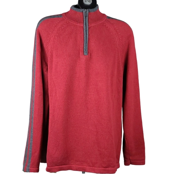 EDDIE BAUER Sweater Red Grey Knit Pull Over Size Large - Picture 1 of 7